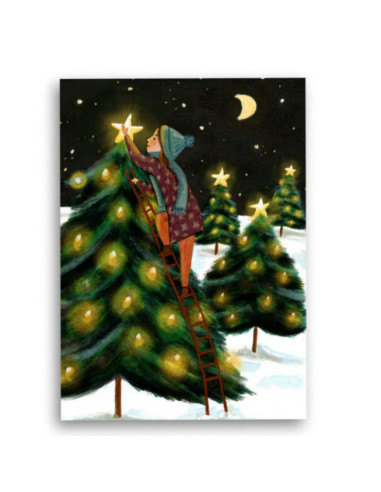 Ansichtkaart kerstboom versieren Esther Bennink