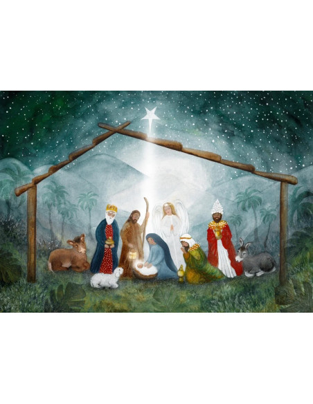 Ansichtkaart kerststal Bijdehansje