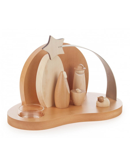 Moderne kerststal met kaarsje