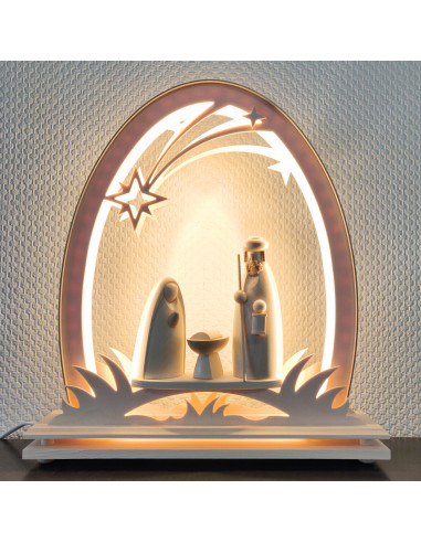 Kerststal met lichtboog naturel