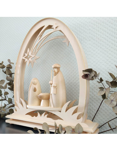 Kerststal met lichtboog naturel