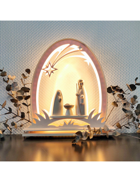 Kerststal met lichtboog naturel