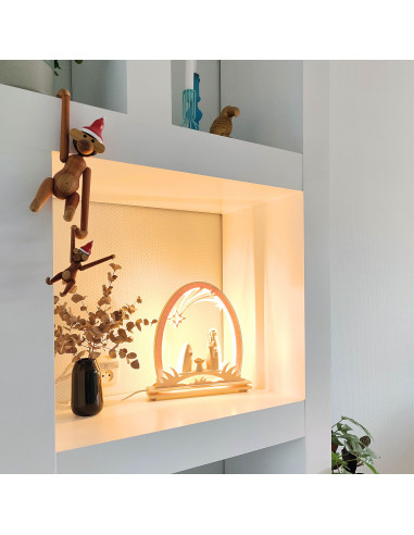 Kerststal met lichtboog naturel