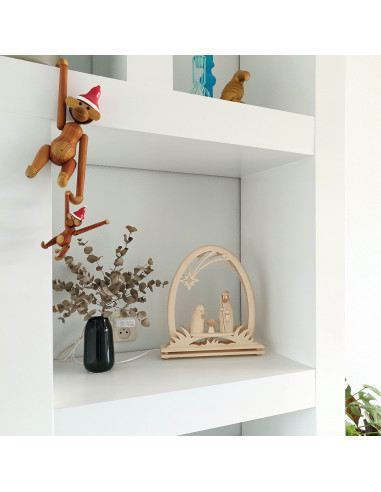 Kerststal met lichtboog naturel