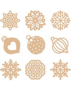 Houten kerstbal en sneeuwvlok mini figuurtjes 2